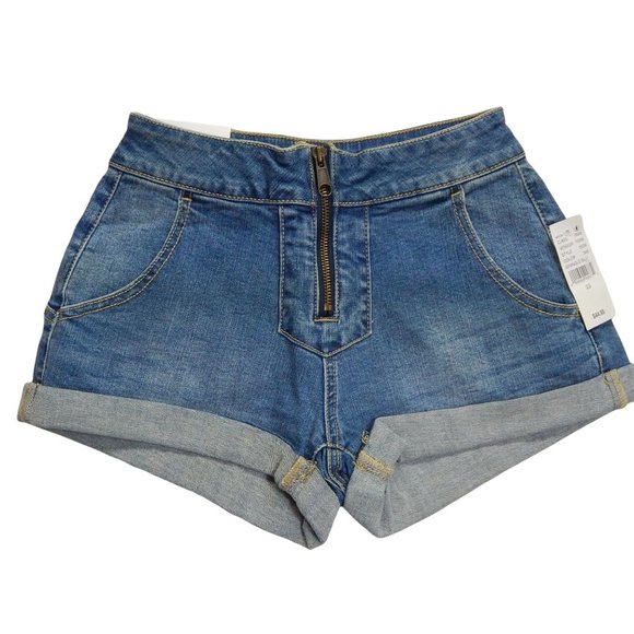 PacSun Juniors High Rise Short Shorts Denim Blue Zip Closure Size 25 - Picture 3 of 8